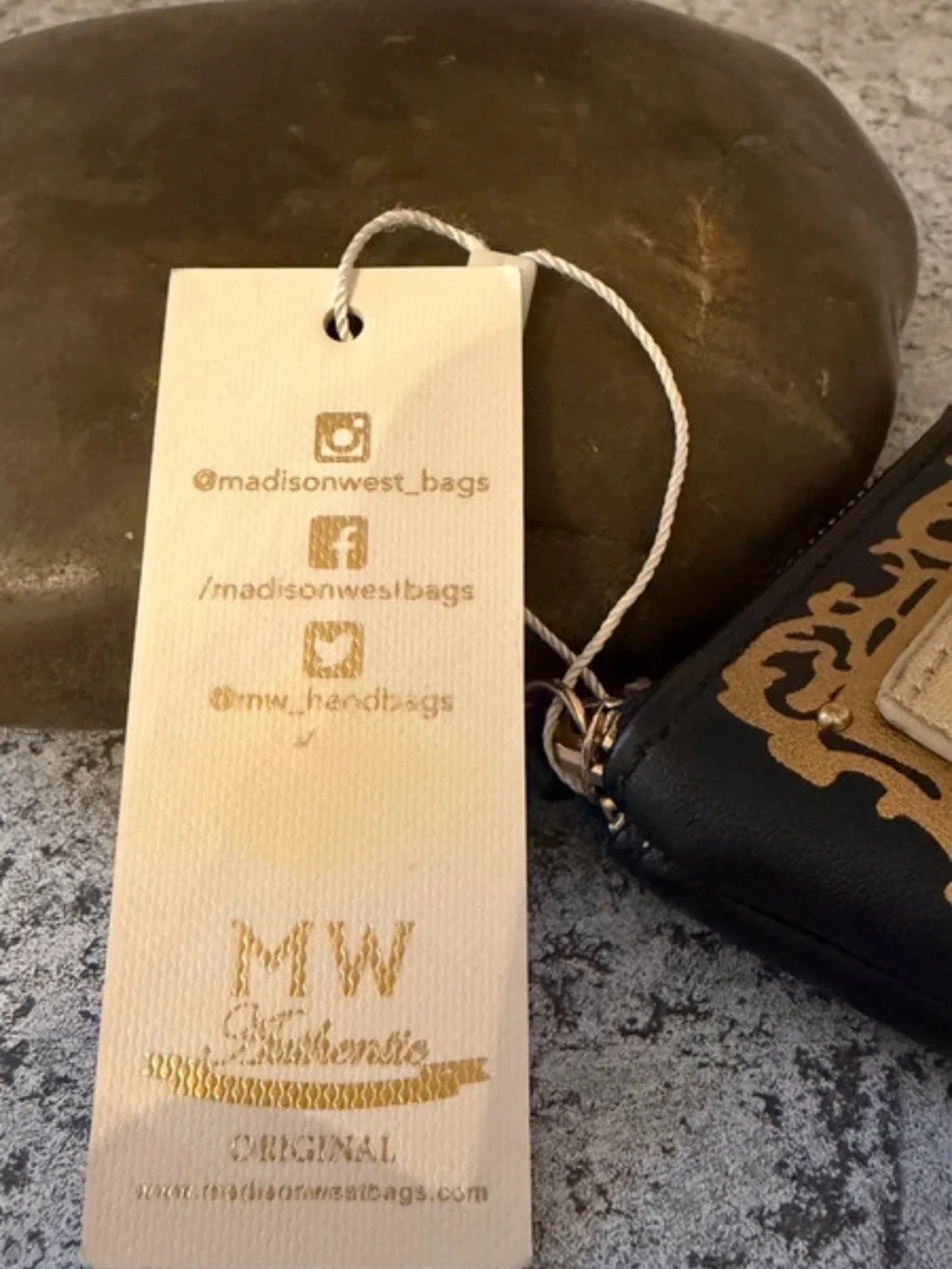 NWT Madison West Mirror Mirror Coin Purse Gold Black Zippered Pouch Wallet